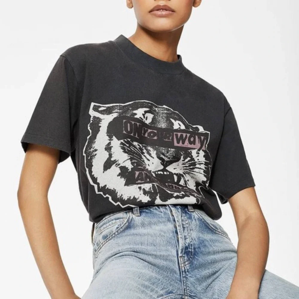 Anine Bing Black Graphic Short Sleeve Tee - Picture 1 of 6